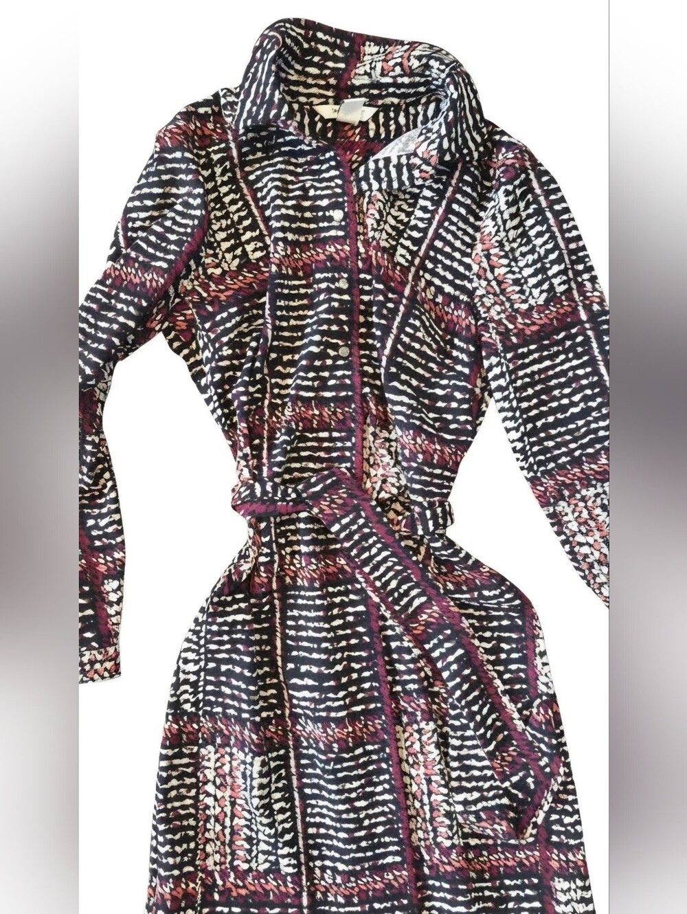 White House Black Market Geometric Pattern Wrap Dress - Long Sleeve with Belt